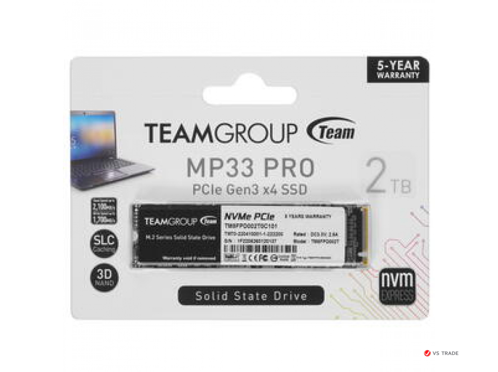 Твердотельный накопитель Team Group MP33 PRO, 2Tb, 2280, PCI-E 3.x x4, чтение - 2100 Мбайт/сек, запись - 1700 Мбайт/сек,