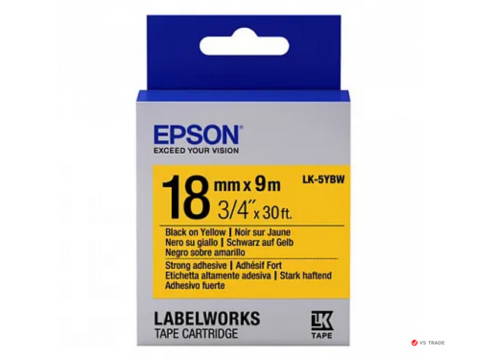 Лента Epson LK4WBN Std Blk/Wht 12/9, 12mm, 9m, C53S654021/ЖЕЛТАЯ НАКЛЕЙКА