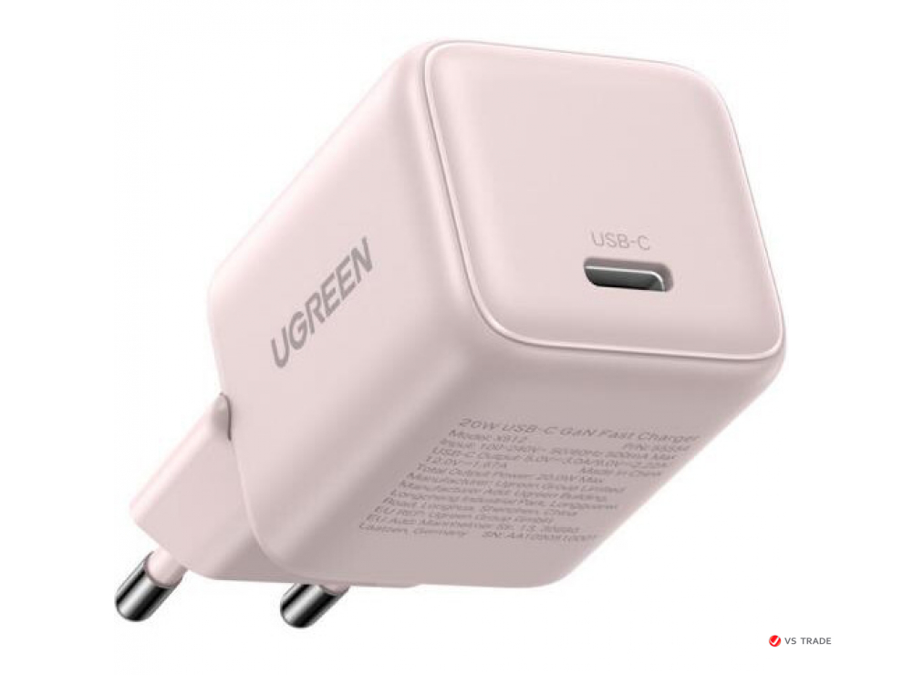 Зарядное устройство Ugreen X512 на 1xUSB C, 20W, QC4.0/PD3.0, Gan X, розовый, 55556