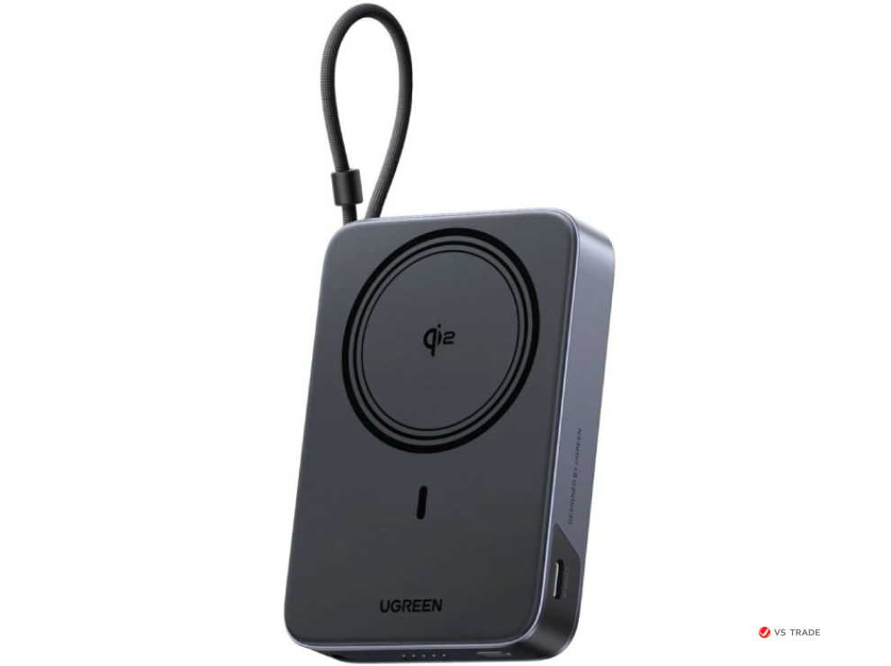 Пауэрбанк UGREEN PB568 65176B 10000mAh 30W 1C +15W Magnetic Wireless Power Bank with 1* 30W Built-in Cable(with holder)
