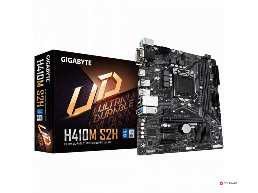 Сист. плата Gigabyte H410M-S2H, H410, 1200, 2xDIMM DDR4, 1xPCI-E x16, 2xPCI-E x1, M2, 4xSATA, HDMI, DVI-D, D-Sub, mATX