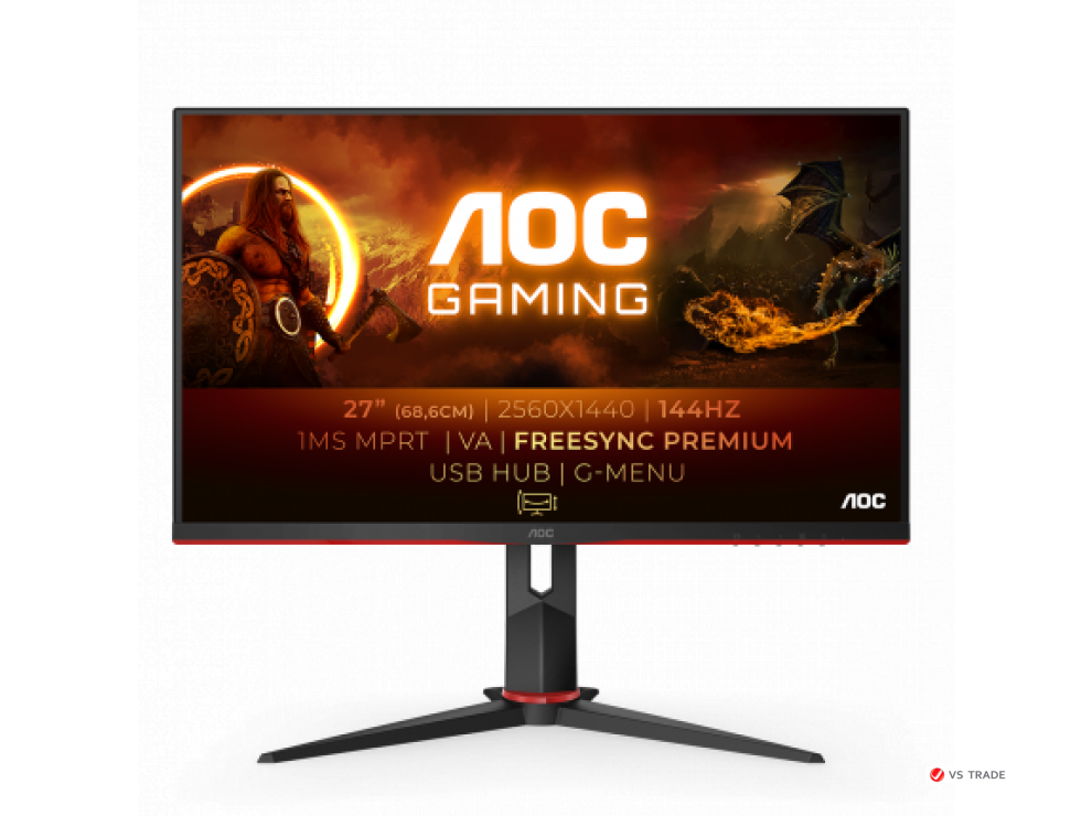 Монитор AOC Q27G2U VA,27",16:9 QHD(2560x1440x144 Hz),250cd/m2,3000:1,80M:1,178/178,4ms,DP,2xHDMI,Black