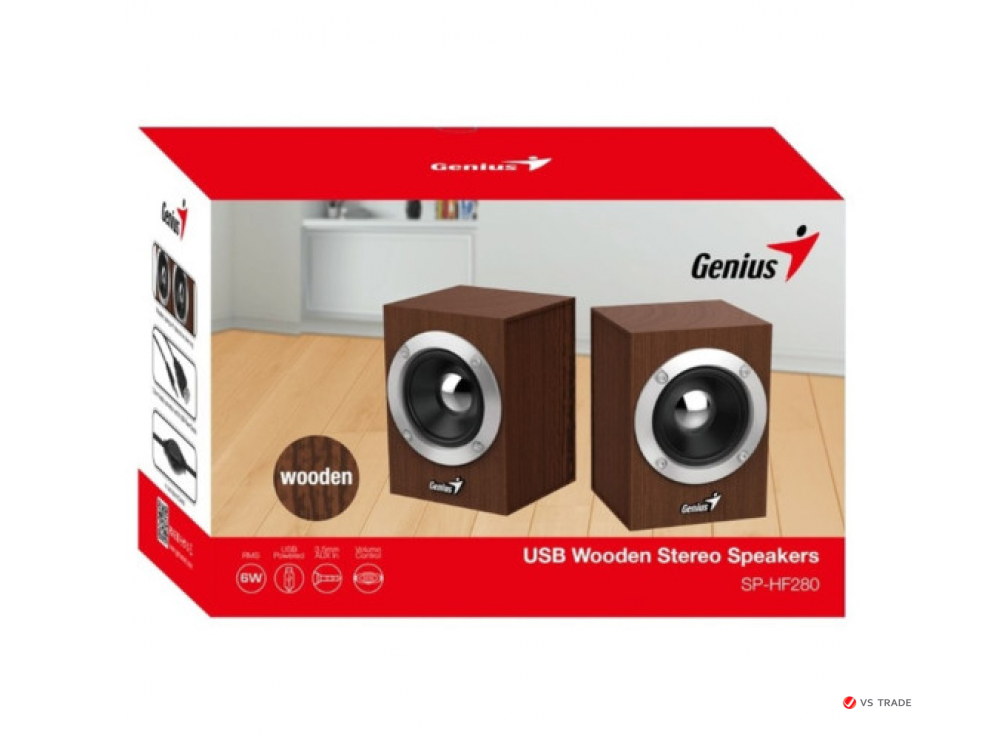 Колонки Genius SP-HF280 Wood,  3W x 2, 4ОМ, 100Hz-20KHz, 1,2 м, 3,5мм 31730028400