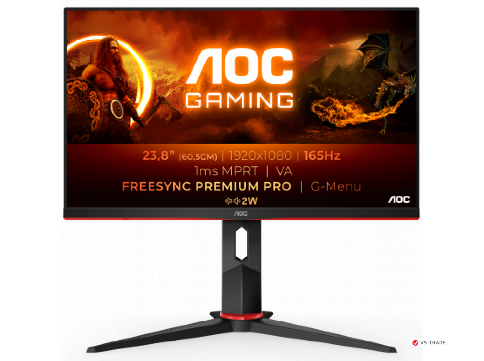 Монитор AOC 24G2SAE/BK VA,23.8",16:9 FHD(1920x1080x165 Hz),350cd/m2,3000:1,178/178,4ms,Sp2W,DP,2xHDMI,VGA,Black