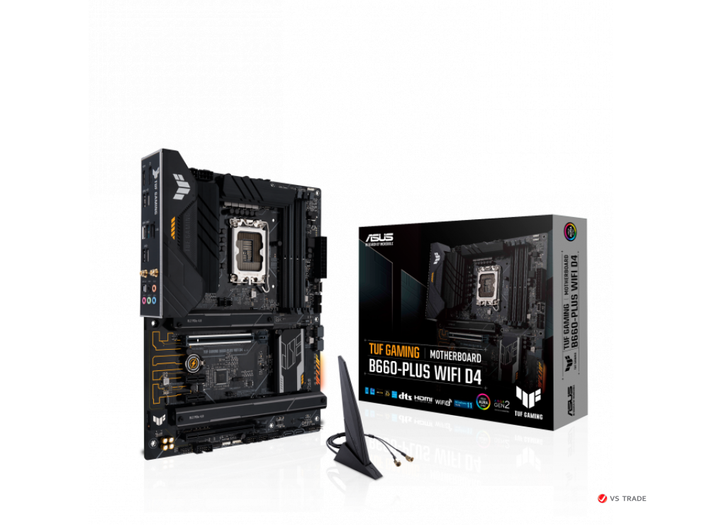 Сист. плата ASUS TUF GAMING B660-PLUS WIFI D4,B660,1700,4xDIMM DDR4,2xPCI-Ex16,M.2,4xSATA,HDMI,DP,2,5Gb Ethernet,WIFI6