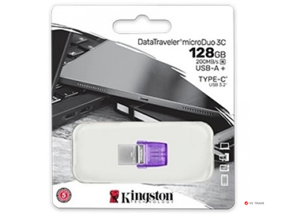 USB Flash Kingston 128 GB, DataTraveler MicroDuo 3C, USB 3.2, Type-C, Violet, DTDUO3CG3/128GB