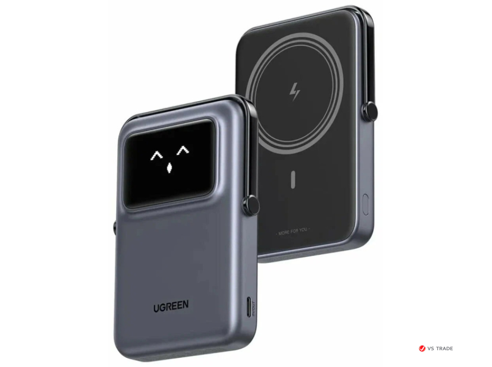 Пауэрбанк UGREEN PB572 45327 10000mAh mini Magnetic Robot Wls 20W(7.5W) USB-C With Hoder Grey