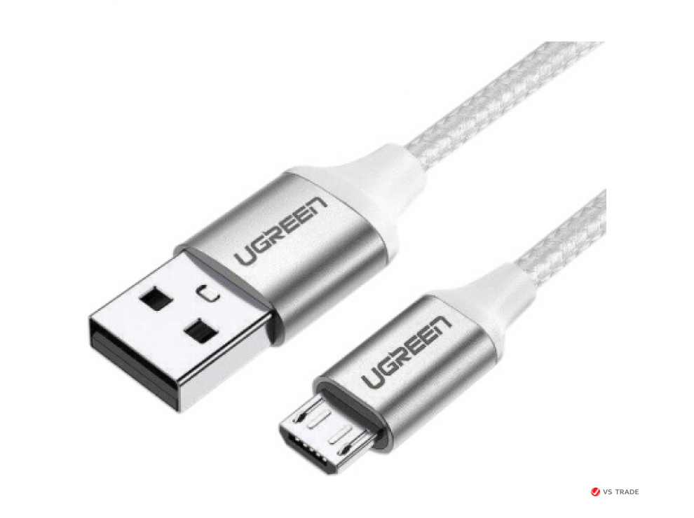 Кабель UGREEN US290 USB 2.0 A to Micro USB Cable Nickel Plating Aluminum Braid 1.5m (White), 60152