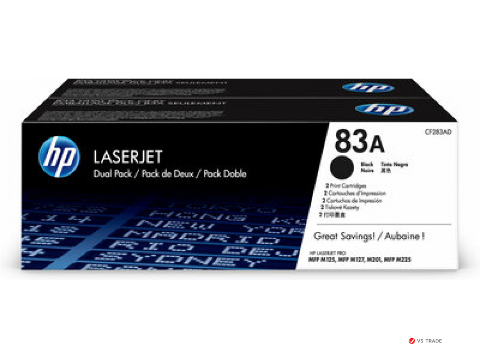 Картридж лазерный HP Inc. CF283AF для LaserJet Pro M201dw/M201n/M225dn/M225dw/M225rdn, упаковка 2 шт., 83X