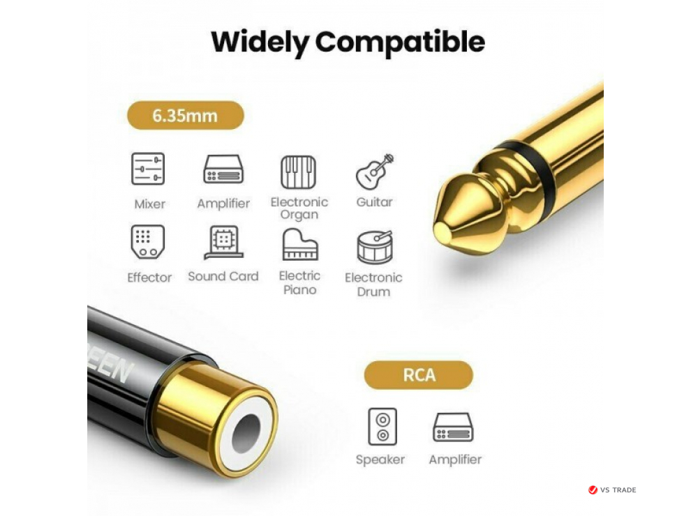 Аудиоадаптер UGREEN AV169 6.35mm Male to RCA Female Adapter, 80731