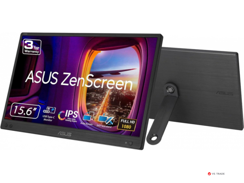 Монитор ASUS MB166CR 15.6" IPS,16:9 FHD (1920x1080x60Hz),250cd/m2,800:1,178/178,5ms,USB-C