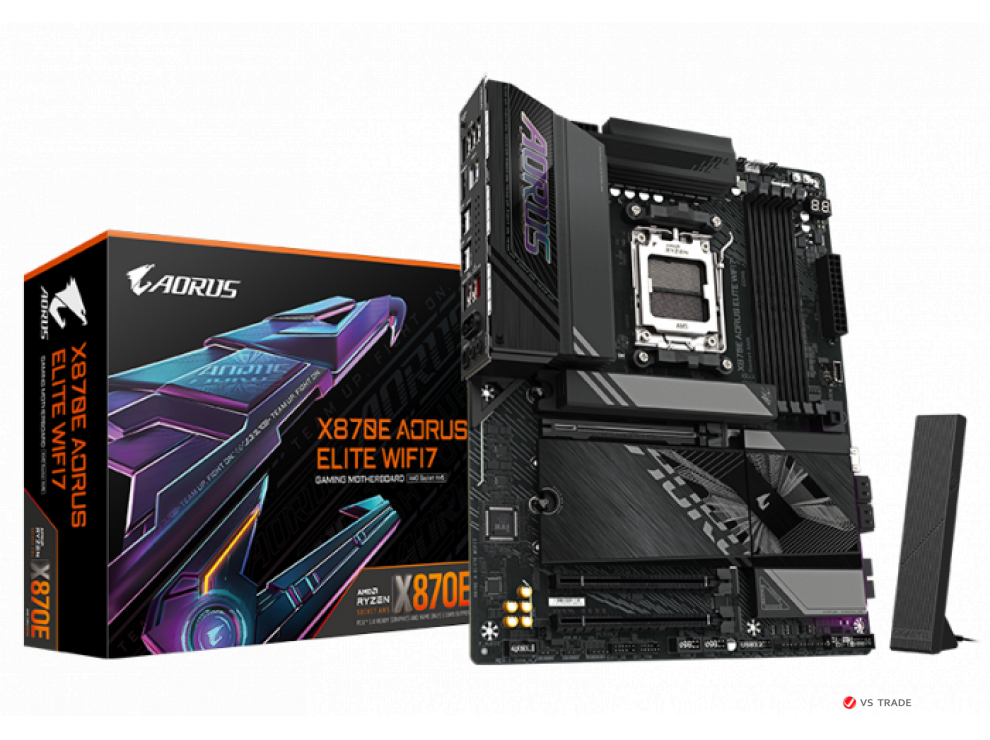 Сист.плата Gigabyte X870E A ELITE WIFI7 1.2, X870E, AM5, 4xDDR5, 3xPCI-E x16, 4xM2, SATA, USB4, HDMI, BOX