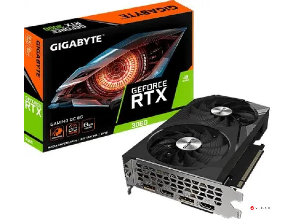 Видеокарта Gigabyte GV-N3060GAMING OC-8GD, 8Gb GDDR6, 128bit memory interface, HDMI, DP, BOX