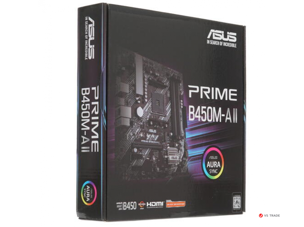 Сист. плата ASUS PRIME B450M-A II, B450, AM4, 4xDIMM DDR4, PCI-E x16, 2xPCI-Ex1, M.2, 4xSATA, D-Sub, HDMI, DVI, mATX,BOX