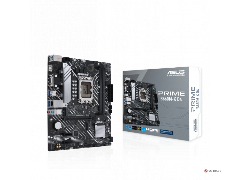 Сист. плата ASUS PRIME B660M-K D4, B660, 1700, 2xDIMM DDR4, PCI-E x16, 2xPCI-E x1, M.2, 4xSATA, D-Sub, HDMI, DP, BOX