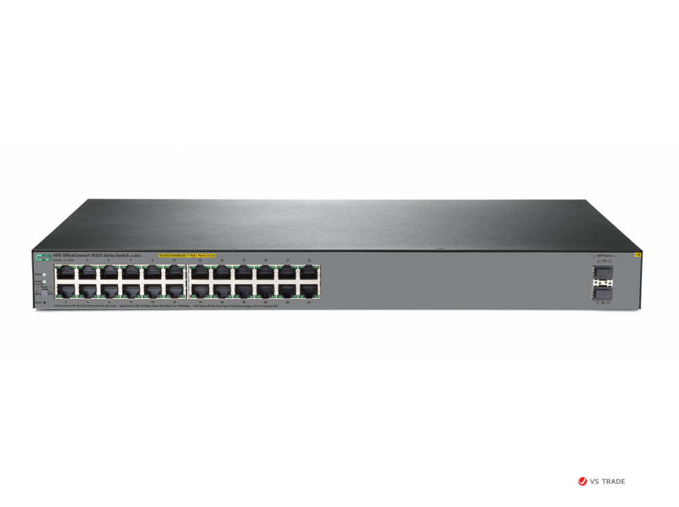 Коммутатор JL384A HPE OfficeConnect 1920S 24G 2SFP PPoE+ 185W, 1U (24xRJ-45 1GbE ports (12PoE+), 2xSFP 1GbE ports)