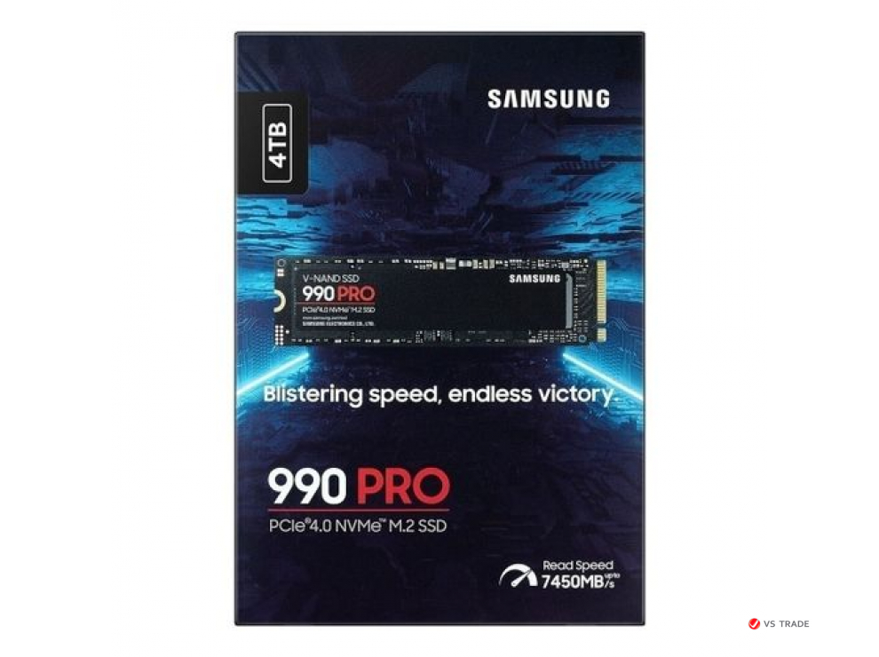 Твердотельный накопитель Samsung 990 PRO, 4Tb, M2 NVMe 2280, PCI-E 4.0, Read 7450, Write 6900, MZ-V9P4T0BW