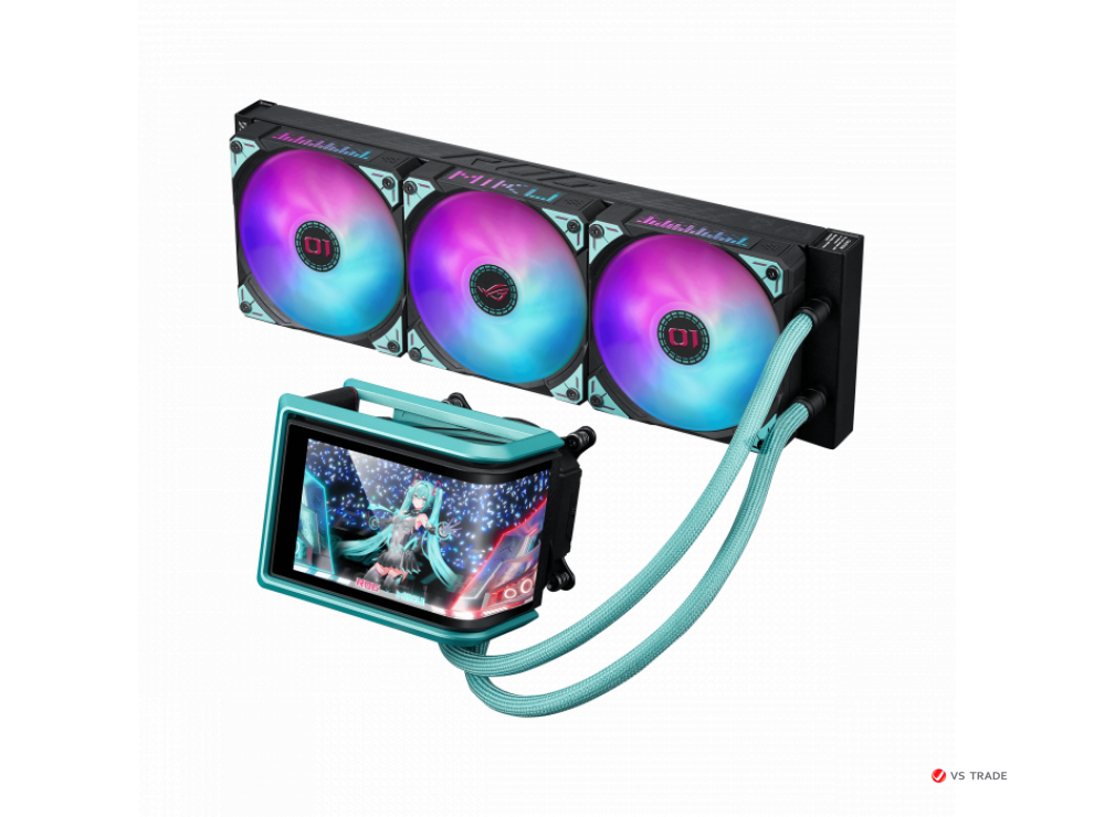 СЖО ASUS ROG RYUO IV 360 ARGB MIKU, movable curved 6.67-inch AMOLED display, 3xARGB FAN, AM5, 1700, 1851, Black, Retail