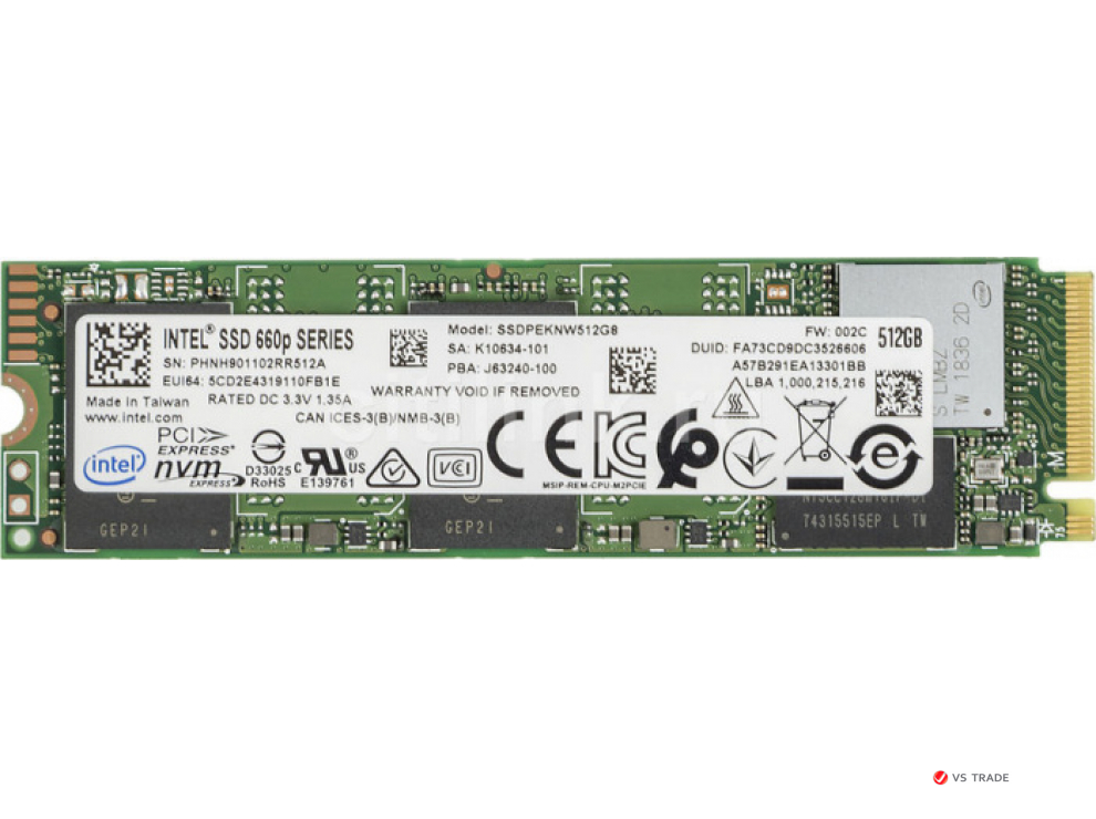 Твердотельный накопитель SSDPEKNW512G8X1, 512Gb, M2 2280, read 1500/write 1000