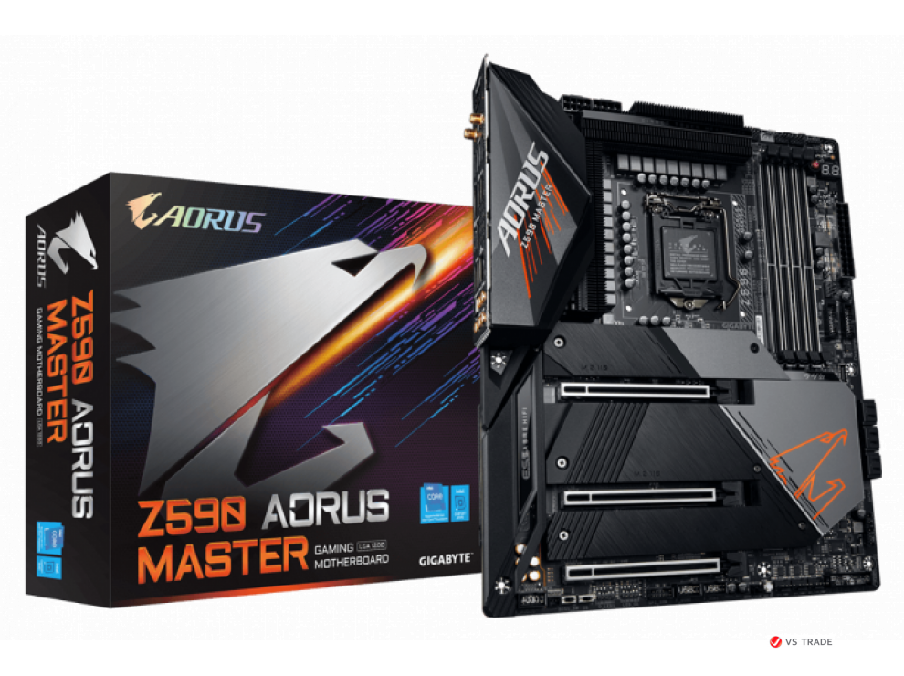 Сист. плата Gigabyte Z590 AORUS MASTER, Z590, 1200, 4xDIMM DDR4, 3xPCI-E x16, 3xM.2, 6xSATA, 10GbE, DP, Type C, WiFi 6,