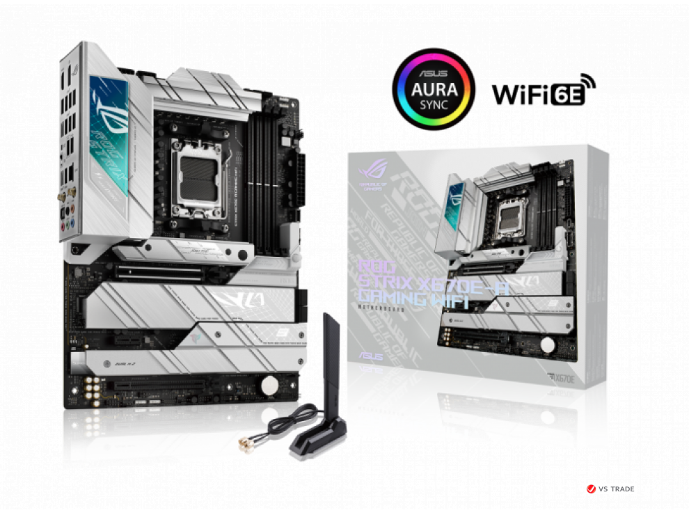 Сист. плата ASUS ROG STRIX X670E-A GAMING WIFI, AM5, 4xDDR5, 2xPCI-E x16 , PCIe x1, 4xM.2, SATA, WIFI6E, BOX