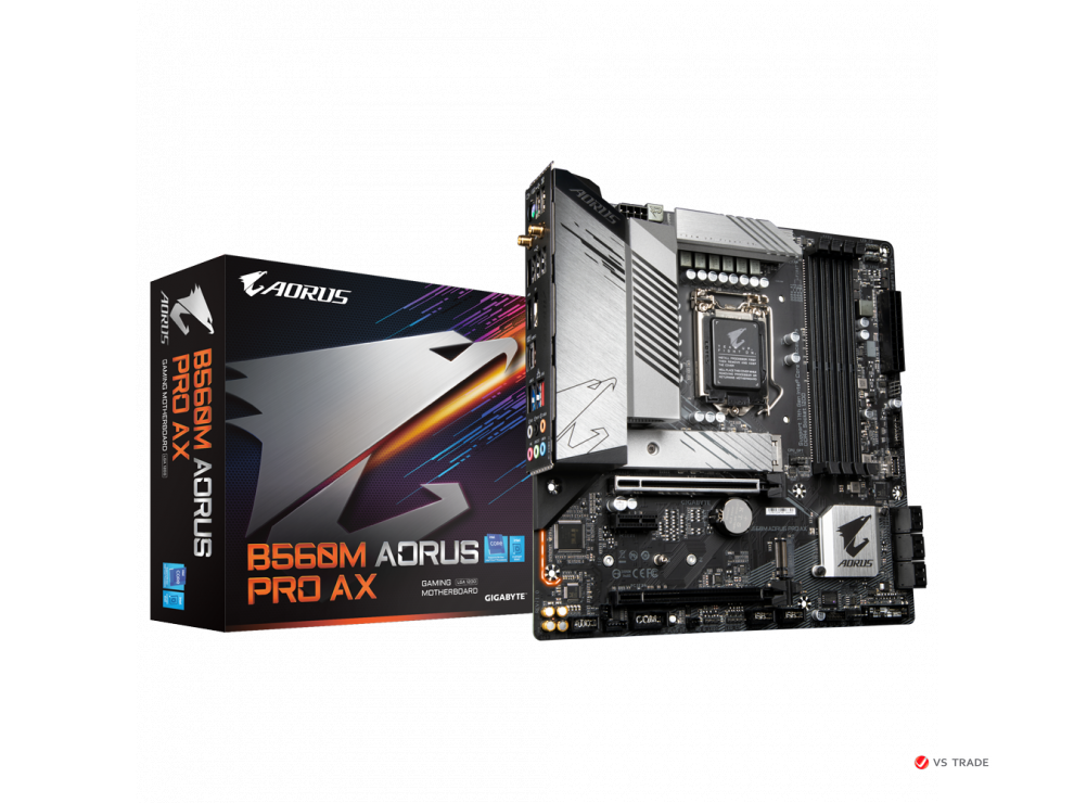 Сист. плата Gigabyte B560M AORUS PRO AX, B560, 1200, 4xDIMM DDR4, 2xPCI-E x16, PCI-Ex1, M.2, 5xSATA, DP, BOX