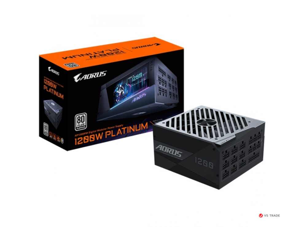 Модульный Блок Питания Gigabyte AORUS P1200W 80+ PLATINUM, with APFC, 140mm Double ball bearing Fan, BOX