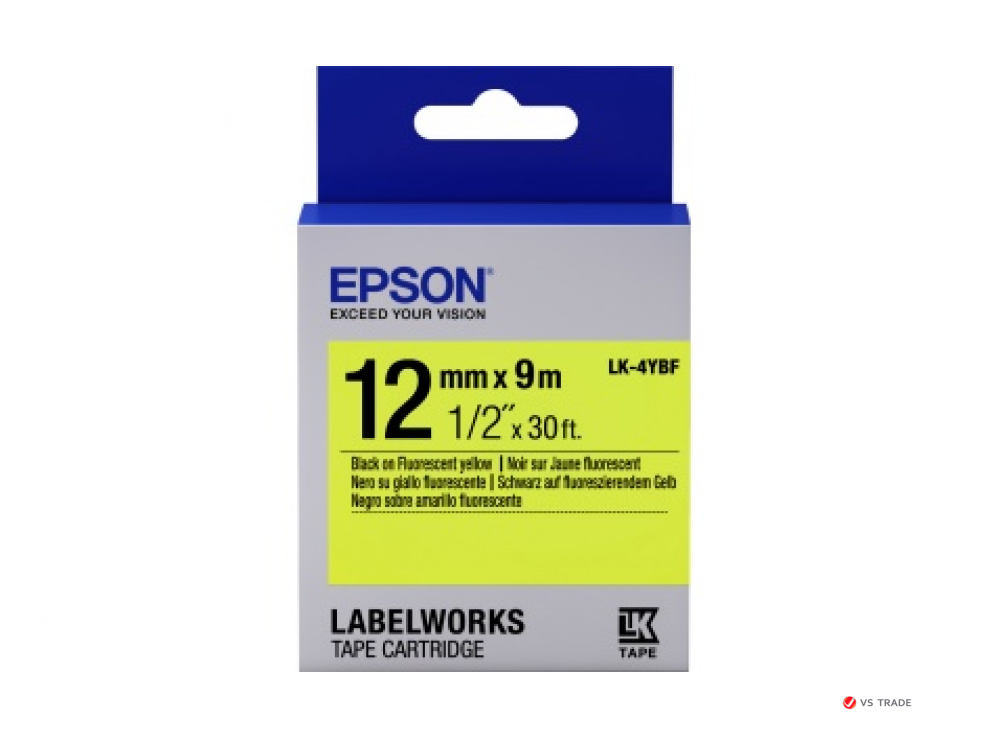 Лента Epson Label Cartridge Fluorescent LK-4YBF Black/Yellow 12mm (9m)