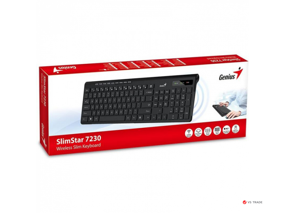 Клавиатура Genius RS2,SlimStar 7230,RU,BLK,!2.4GHZ,KB 31310021402