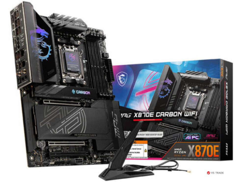 Сист.плата MSI MPG X870E CARBON WIFI, X870E, AM5, 4xDDR5, 3xPCI-E x16, M2, SATA, Thunderbolt, HDMI, WIFI7, BOX