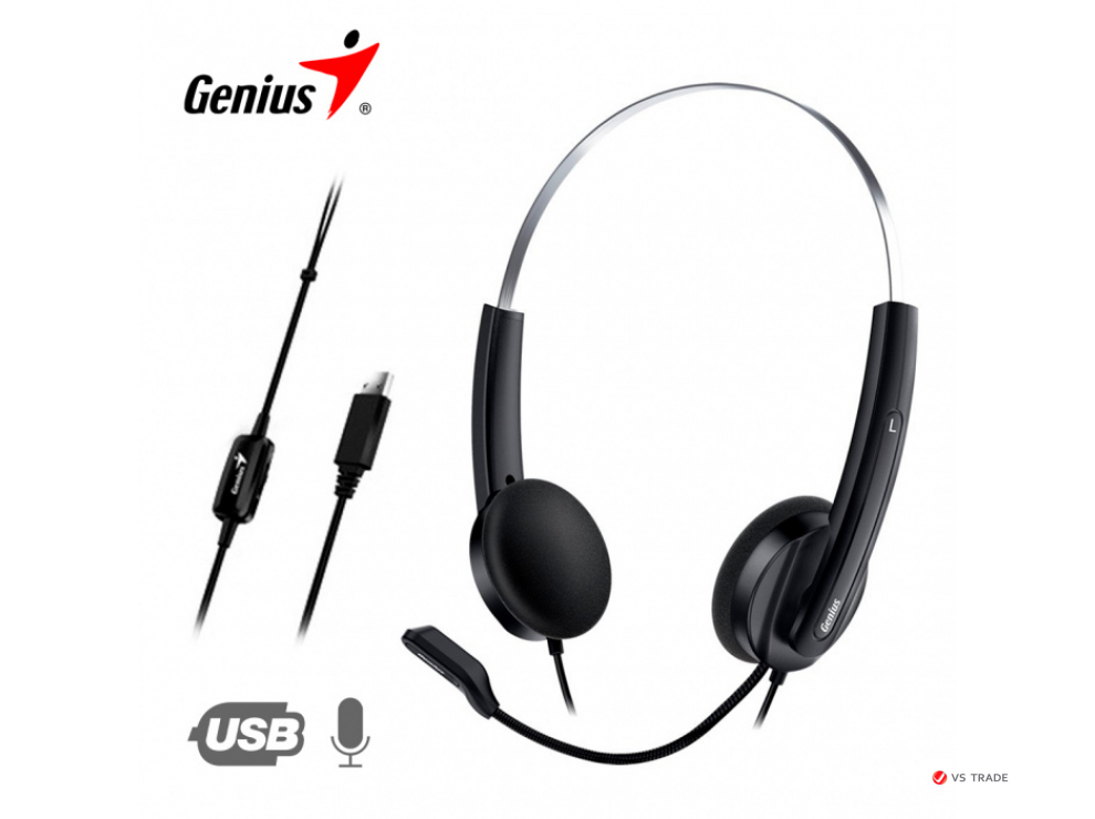 Наушники Genius HS-220U BLACK USB MIC 31710020400