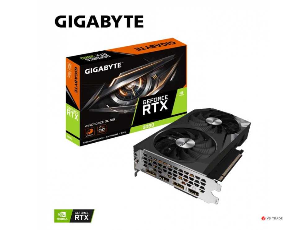 Видеокарта Gigabyte GV-N3060WF2OC-12GD 2.0 , 12Gb GDDR6 192Bit, DP, HDMI, WINDFORCE OC, BOX