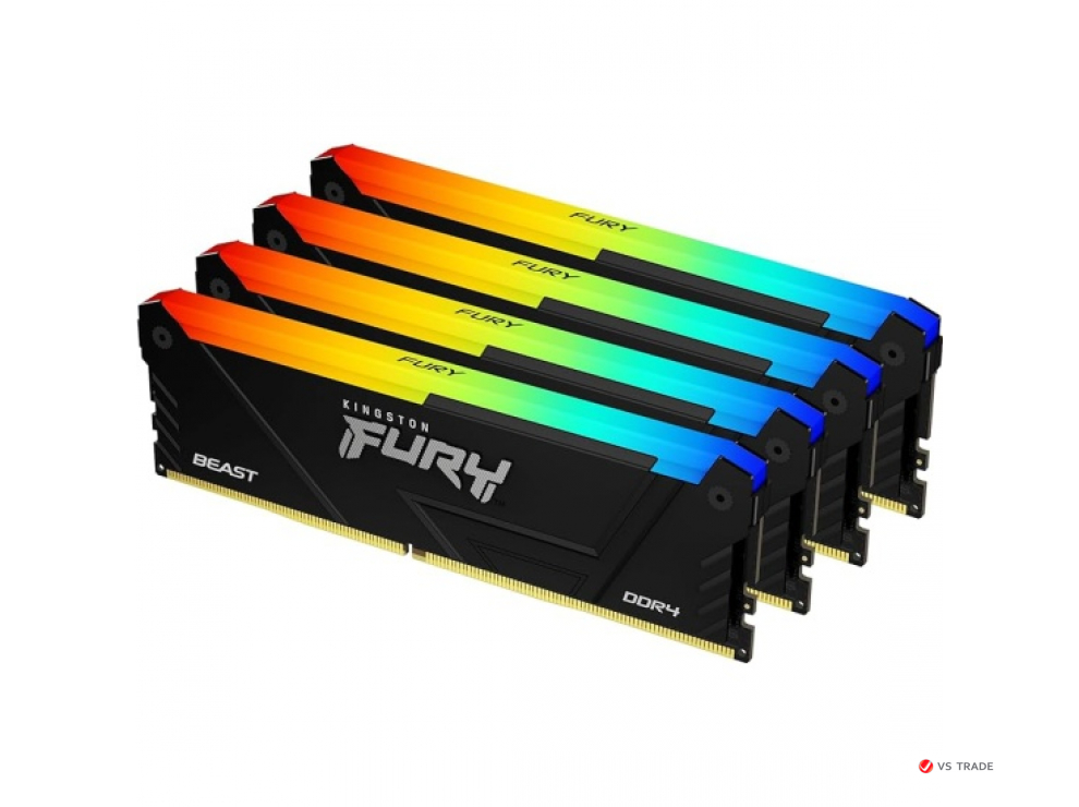 ОЗУ Kingston FURY Beast RGB 128Гб (32x4, )DIMM DDR4, 3600MT/s, CL18, 1.35В, KF436C18BB2AK4/128