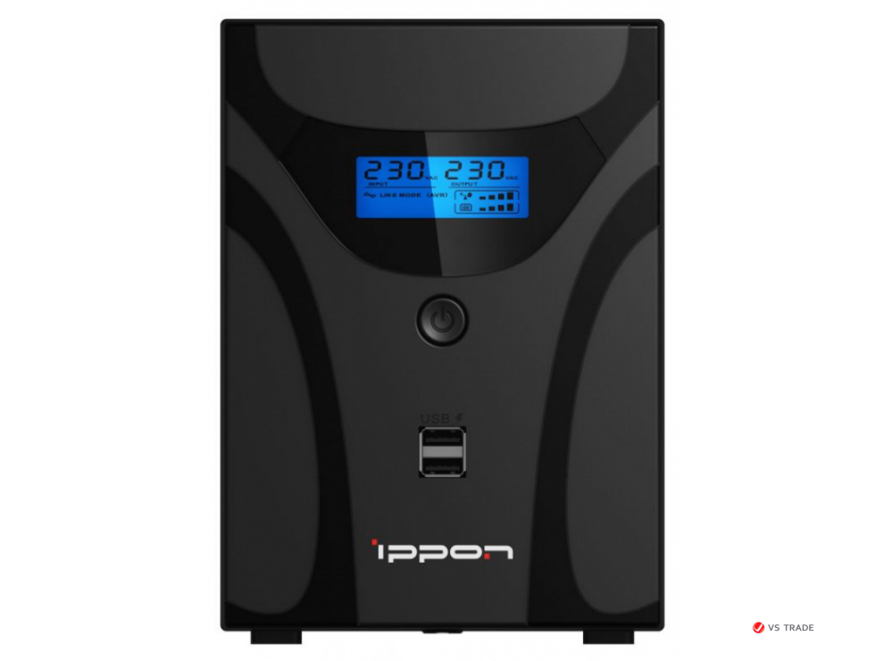ИБП Ippon Back Power Pro II Euro 2200, 2200VA, 1200Вт, AVR 162-290В, 4хEURO, управление по USB, RJ-45, LCD