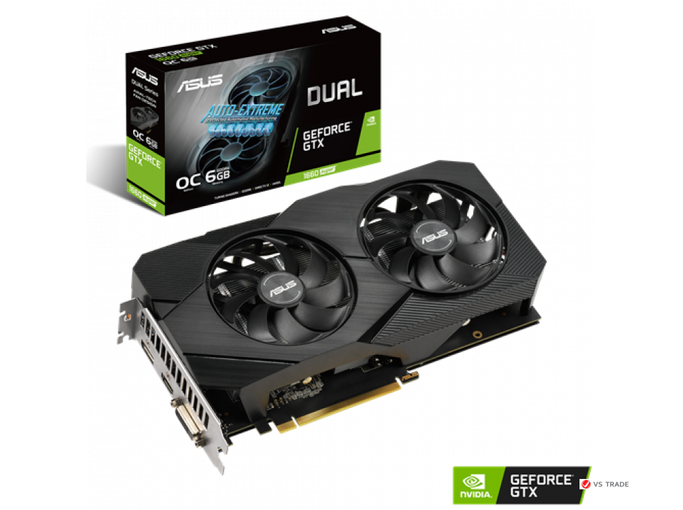 Видеокарта ASUS DUAL GTX 1660S, DUAL-GTX1660S-O6G-EVO, Dual fan, 6Gb/192bit GDDR6, HDMI, DP, DVI BOX