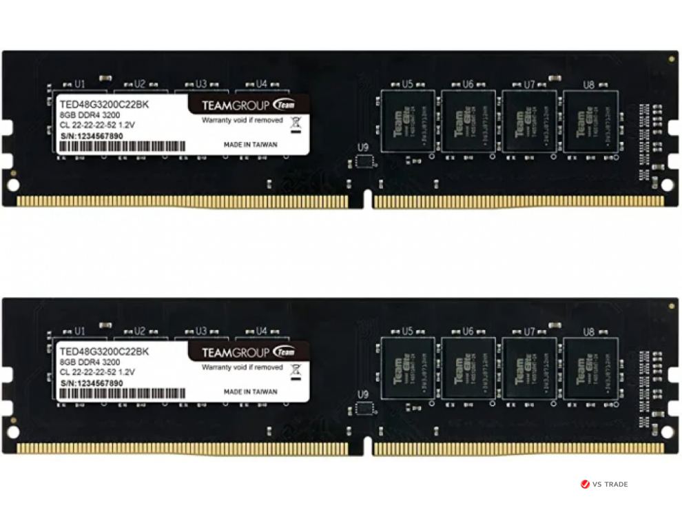 Набор модулей памяти Team Group 16Gb (8*2), DIMM DDR4, 3200MHz, CL22, 1.2v, TED416G3200C22DC01