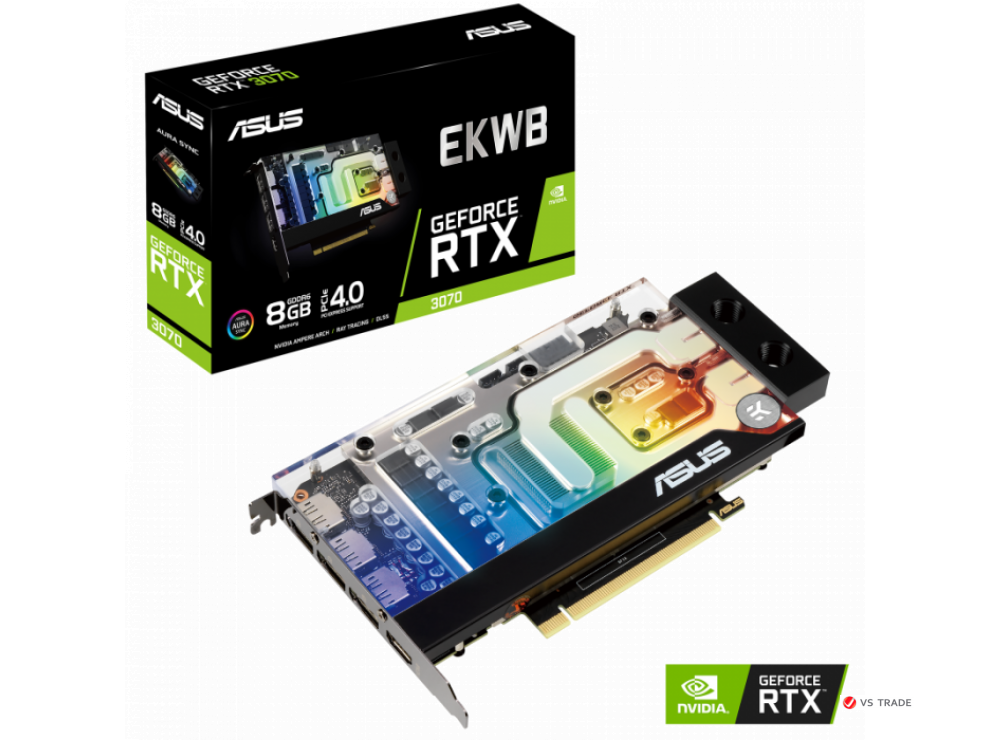 Видеокарта ASUS RTX3070-8G-EK, EKWB, 8Gb GDDR6/192bit, 1xHDMI, 3xDP, BOX