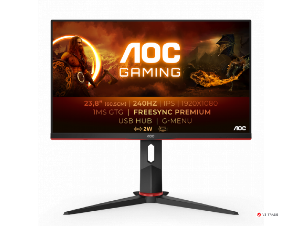 Монитор AOC 24G2ZU IPS,23,8",16:9 FHD(1920x1080x240 Hz),250cd/m2,1000:1,80M:1,170/160,1ms,DP,HDMI,Black