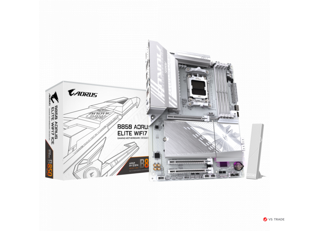 Сист.плата Gigabyte B850 A ELITE WF7 ICE, B850, 4xDDR5, PCI-E5 x16, 3xM.2, SATA6, HDMI, DPx2, Wi-Fi7, LAN2.5GbE, BOX