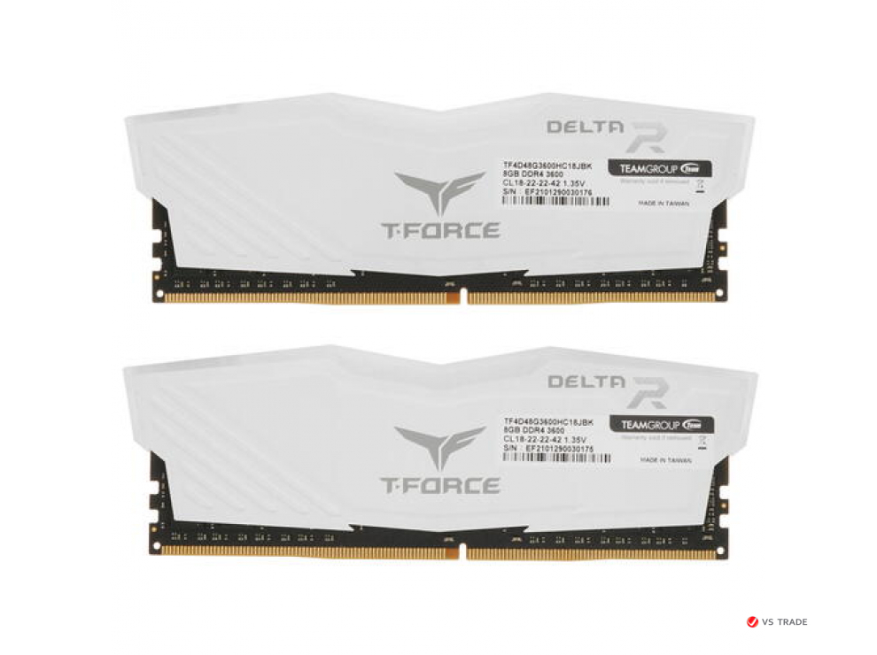 ОЗУ TeamGroup T Force Delta RGB 16Gb (8x2)/3600MHz, CL18, 1.35V, RGB, WHITE, TF4D416G3600HC18JDC01