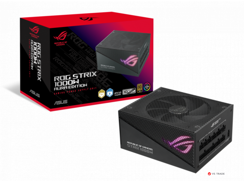 Блок питания ASUS ROG-STRIX-1000G-AURAGAMING,1000W, full modular PSU, ASUS AURA Sync, 80 PLUS GOLD