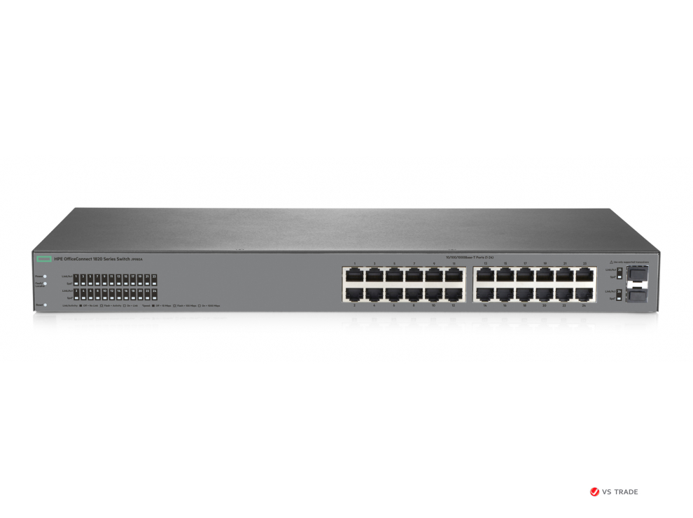 Коммутатор J9980A HPE OfficeConnect 1820 24G 2SFP Layer 2 Switch (24xRJ-45 10/100/1000, 2xSFP 100/1000, Lifetime w-y)