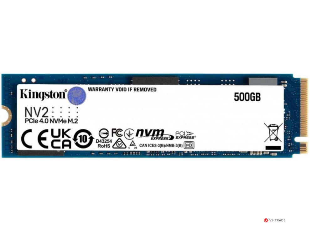 Твердотельный накопитель SSD Kingston NV2 500G M.2 2280 NVMe PCIe 4.0, Read Up to 3500, write Up to 2100, SNV2S/500G