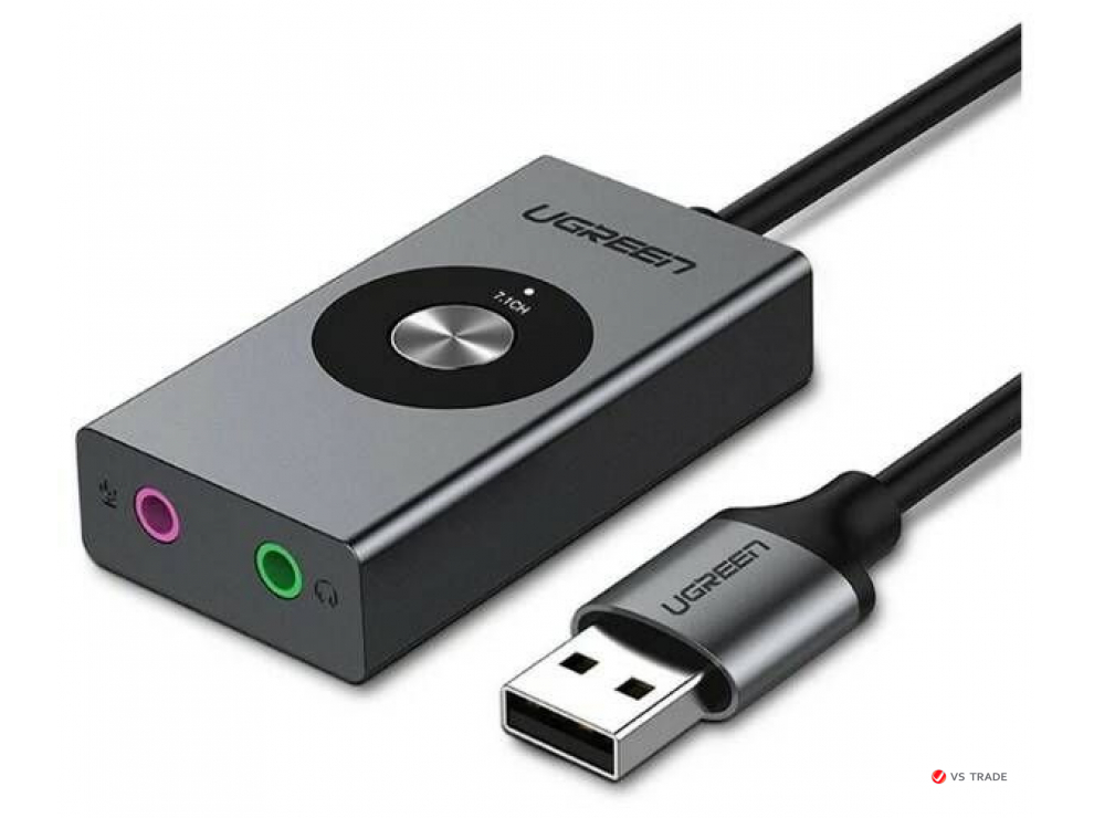 Адаптер стерео звука UGREEN CM129 USB External Stereo Sound Adapter 15cm (Black), 40964