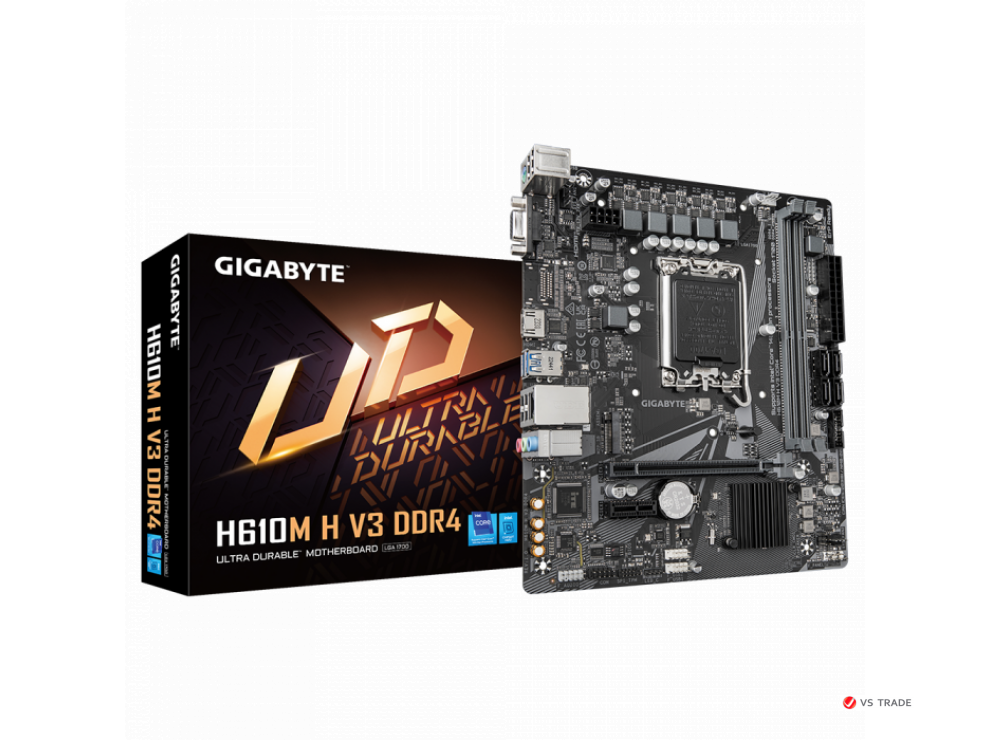 Сист.плата Gigabyte H610M H V3 DDR4 1.0, H610, 1700, 2xDDR4, PCI-Ex16, PCI-Ex1, M.2, 4xSATA, D-Sub, HDMI, BOX