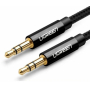 Аудиокабель UGREEN AV112 3.5mm Male to 3.5mm Male Cable Gold Plated Metal Case with Braid, 1m, Black, 50361