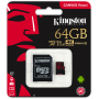 Карта памяти Kingston 64GB microSDXC Canvas React 100R/80W U3 UHS-I V30 A1 Card + SD Adapter