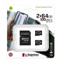 Карта памяти Kingston 64GB micro SDHC Canvas Select Plus 100R A1 C10 Two Pack + Single ADP, SDCS2/64GB-2P1A