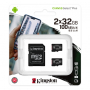 Карта памяти Kingston 32GB micro SDHC Canvas Select Plus 100R A1 C10 Two Pack + Single ADP, SDCS2/32GB-2P1A