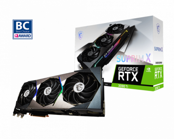 Видеокарта MSI GeForce RTX 3090 Ti Suprim X, 24Gb/384bit GDDR6X, 1xHDMI 2.1, 3xDP 1.4a, HDCP, V509-003R, BOX